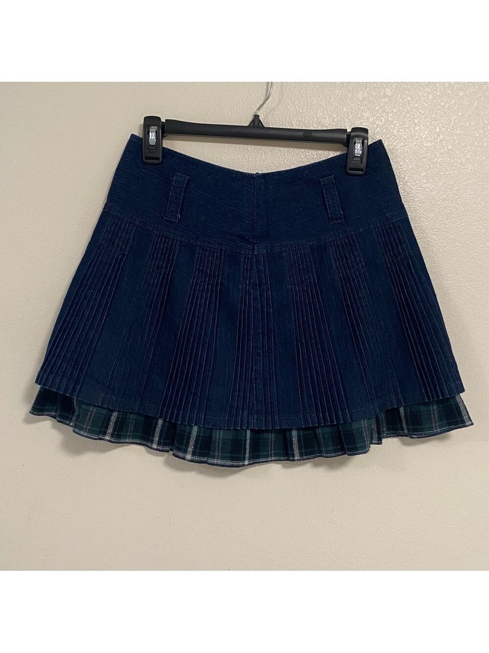 Shunu Fang Mini Skirt Women’s Size Large Blue micro pleated denim mini skirt